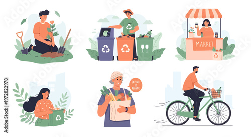 Eco friendly lifestyle people sustainable living and green activities