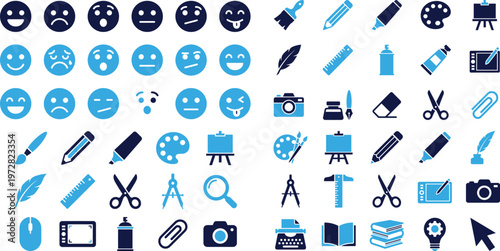 Collection of art and craft supplies and creative tools, creative concepts, illustration.