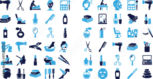 Beauty salon and personal care icons collection for hair and makeup services.