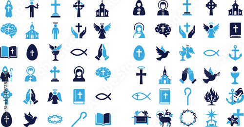 Religious and spiritual symbols icons collection for faith and worship themes.