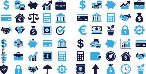 Finance and banking icons vector collection money security investment piggy bank.