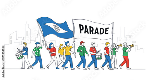 People marching in colorful parade.