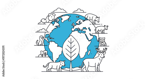 Earth with animals and a leaf.