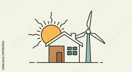 Sustainable home with solar and wind power for clean energy generation.