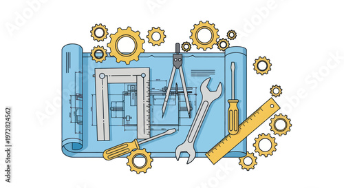 Tools on a blue background.