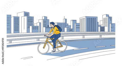 Man Riding Bicycle on City Road.