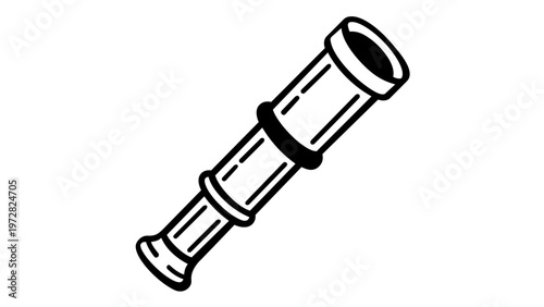 Minimalist black and white vector icon illustration of a vintage telescope or spyglass, perfect for education, science, astronomy, and exploration themes in a clean, professional line art style.