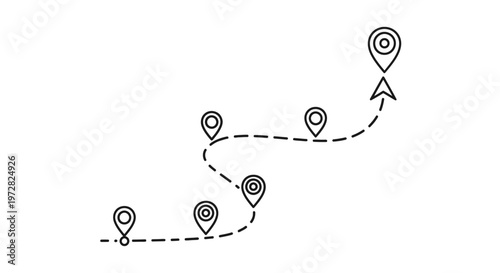 A winding path with location markers.