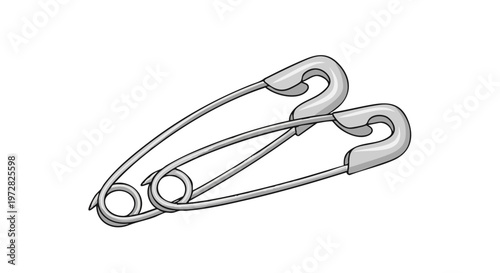 Two silver safety pins for a race bib, vector illustration isolated on white background