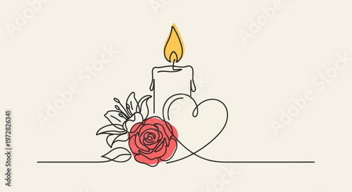 Candle flame heart rose love symbol.