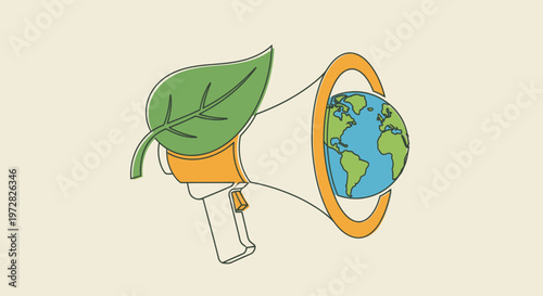 Megaphone with green leaf and earth.