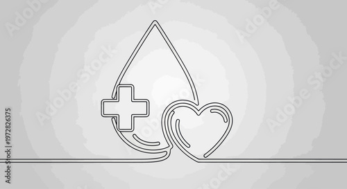 Medical symbol with heart line art.
