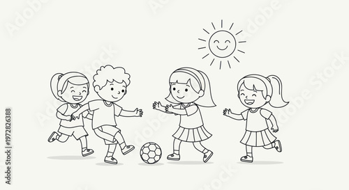 Children Playing Soccer Together Outside.