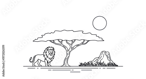 Lion standing under a tree.