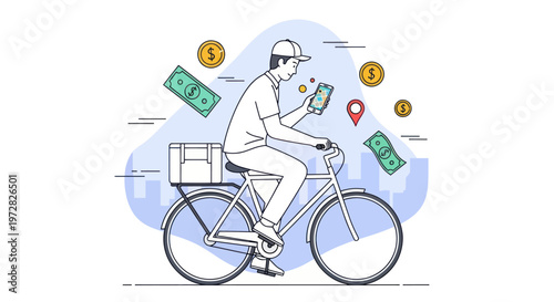 Man riding bicycle with delivery box.