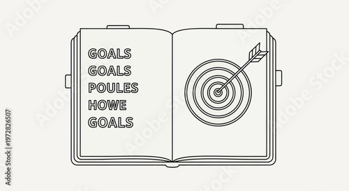 Open book with target and goals.