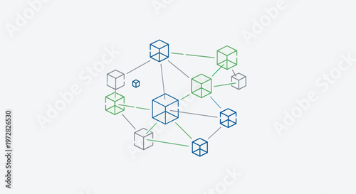 Blockchain network with connected cubes.
