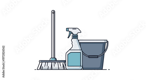 Cleaning supplies on a white background.