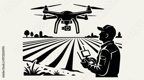 Agricultural drone monitoring field data above smart farmland