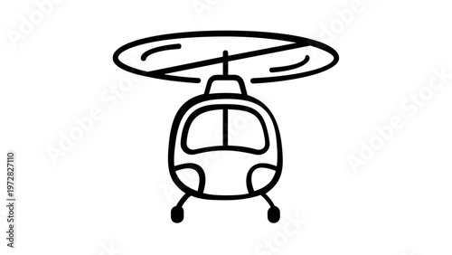 Minimalist helicopter line icon vector illustration, front view of a modern chopper for travel and transport, simple flat design scalable graphic for web, mobile apps, and branding projects.