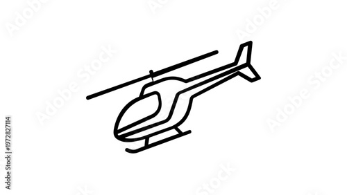 Minimalist helicopter line icon vector illustration, sleek black outline of a modern chopper for travel and transport design, scalable flat graphic element for web and mobile applications.