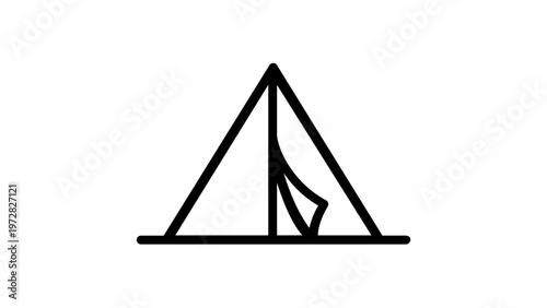 Minimalist Camping Tent Vector Icon Illustration, Scalable Black Line Art of a Triangular Outdoor Shelter for Hiking, Travel, and Adventure, Flat Design Element for Web and Mobile Apps