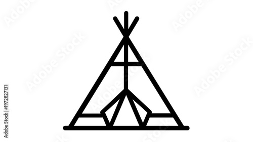 Minimalist Teepee Line Icon Vector Illustration, Scalable Black and White Wigwam Symbol for Camping, Travel, Outdoors, and Native American Heritage, Flat Design AI-Generated Graphic Element.
