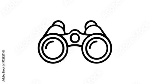 Minimalist binoculars vector icon illustration featuring a clean black line art design. Perfect for travel, exploration, bird watching, and discovery themes. Scalable flat graphic for web and UI.