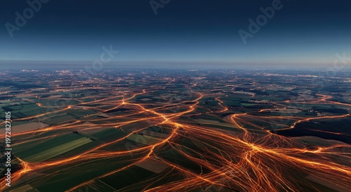 Aerial View of City Lights at Dusk.
