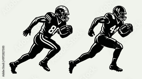 American football athlete holding ball in powerful sport stance