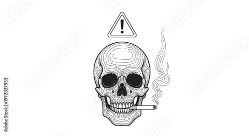Smoking skull with warning sign illustration