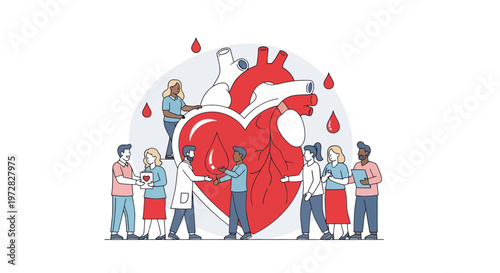 People donating blood for heart health and medical care.