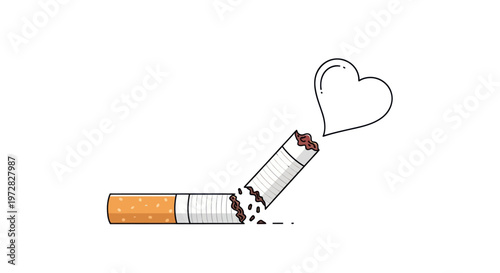 Broken cigarette with a heart-shaped speech bubble, symbolizing quitting smoking.