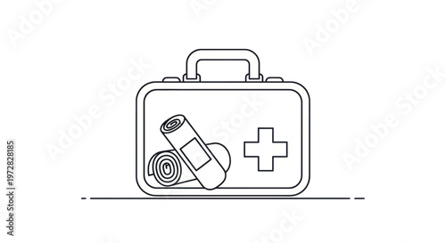 First aid kit with bandages and medical cross icon