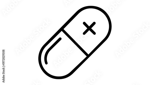 Minimalist Pill Capsule Line Icon Vector Illustration; Scalable Flat Design for Medical, Healthcare, Pharmacy, and Medicine Apps; AI-Generated Graphic Symbol for Drug Treatment and Wellness.