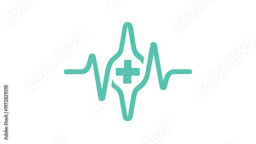 Medical heartbeat EKG pulse line vector icon with central cross symbol, representing healthcare, cardiology, and emergency medicine. Scalable minimalist flat illustration for hospital branding.