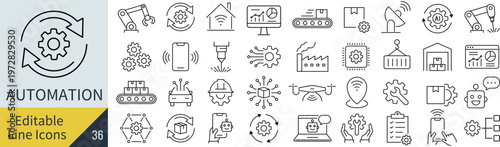 線の編集ができる自動化に関するアイコンセット（アウトライン化していない）
