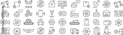 ベクターでモノクロの自動化に関する線画アイコンセット
