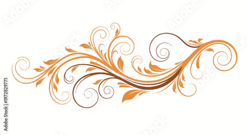 Elegant floral swirl design with leaves and curls in warm colors