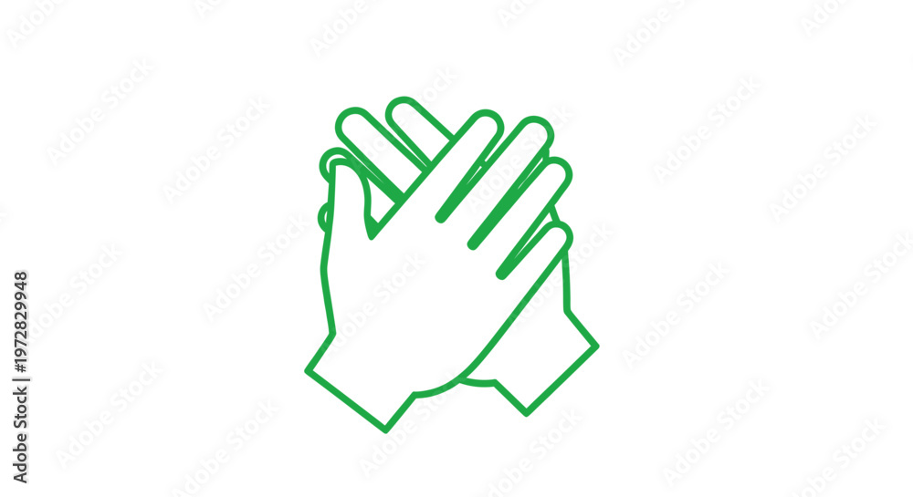 Fototapeta premium Green outline hands clapping icon on white background