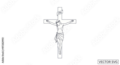 Jesus Christ Crucifixion Line Art Vector Illustration
