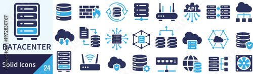 ベクターのデータセンターに関するシルエットアイコンセット
