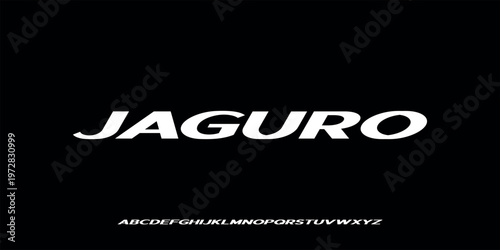 Vector illustration of a sans-serif style alphabet letter display with bold, sleek, and slightly italic characters that give a dynamic and futuristic impression.