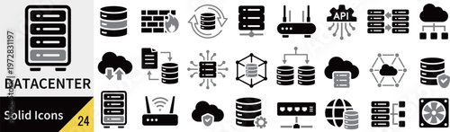 ベクターのデータセンターに関するシルエットアイコンセット
