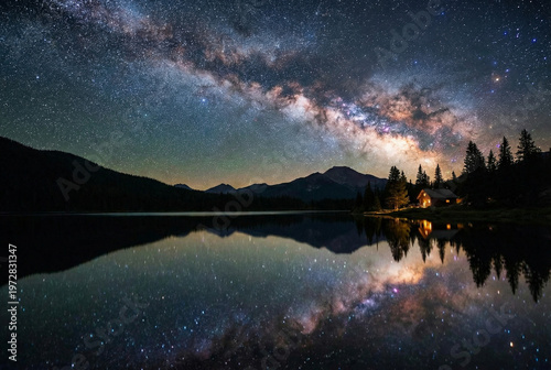 Milky Way galaxy over a calm lake at night