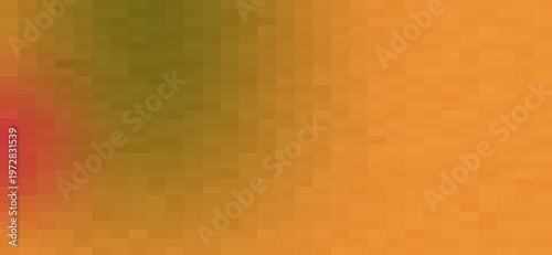 Orange and green pixelated background with red accent color