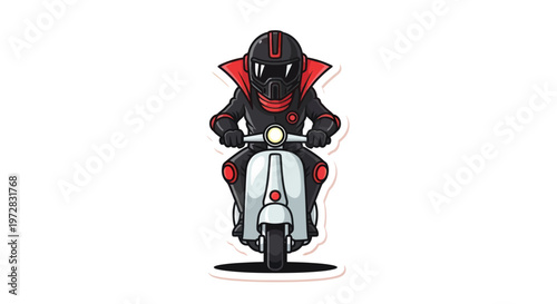 Futuristic Cartoon Character Riding a Stylish Scooter Illustration