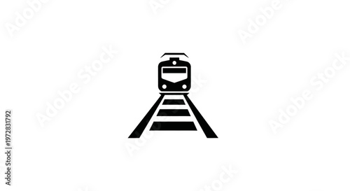 Simple Black and White Train Icon on Railroad Tracks