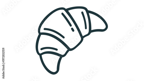 Minimalist croissant line icon vector illustration. Scalable flat design of a French pastry for bakery, cafe, breakfast menu, and food branding. AI-generated black and white graphic element.