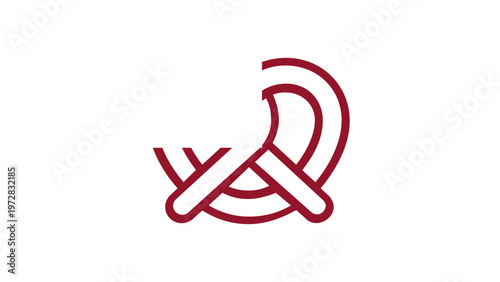 Minimalist Red Line Art Pretzel Vector Icon Illustration, Scalable Flat Design for Bakery, Snack, or Oktoberfest Branding, AI-Generated Graphic for Food Menus and Web Design Elements
